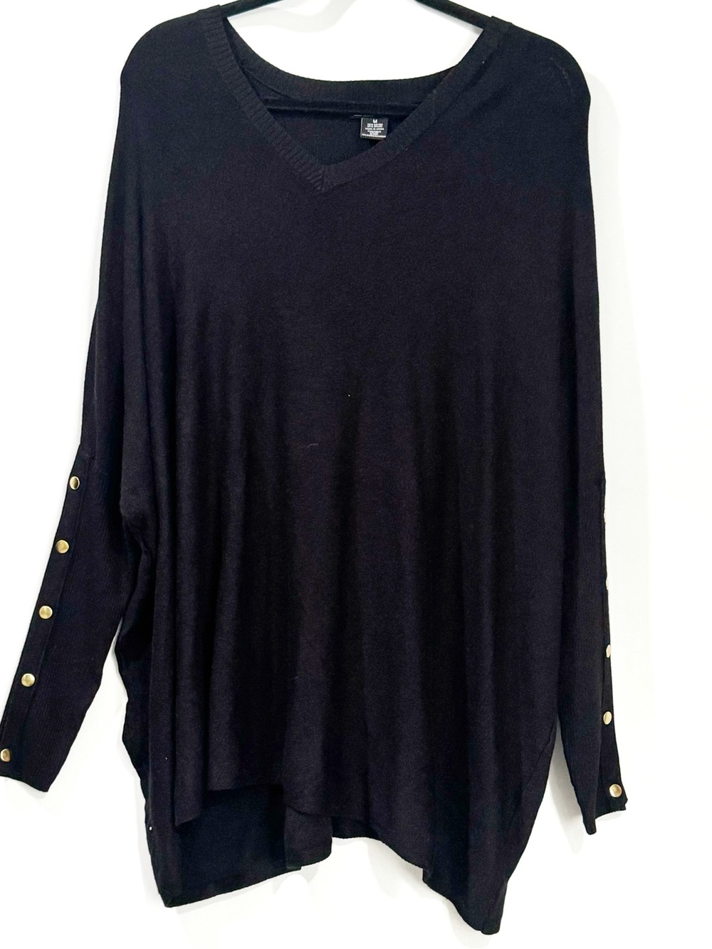 RXB Women's Medium Black Sweater Loose Fit Long Sleeve with Button Sleeves